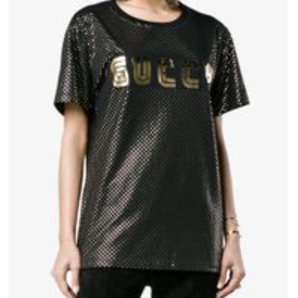 Authentic Gucci Gold Metallic Logo T-Shirt NWT - Picture 5 of 8